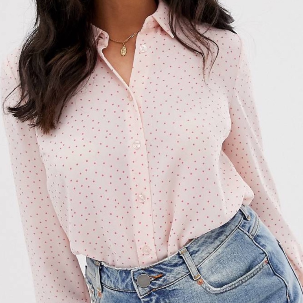 New Look Pink Polka Dot Button Down